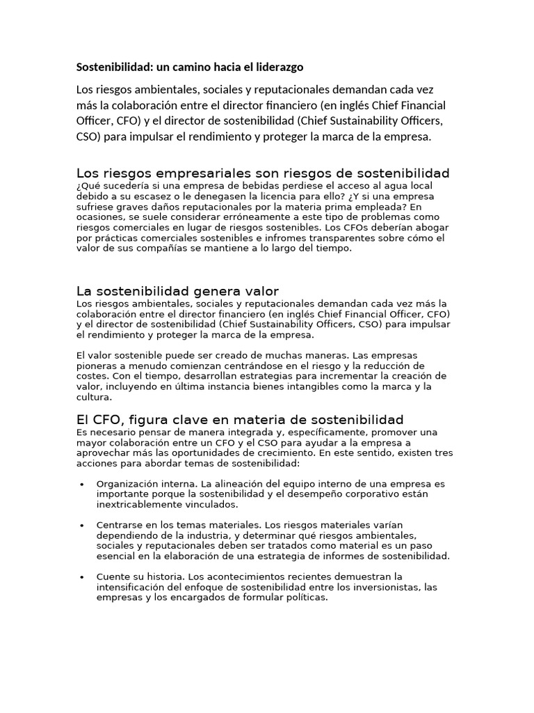 Sostenibilidad Un Camino Hacia El Liderazgo | PDF | Sustentabilidad ...