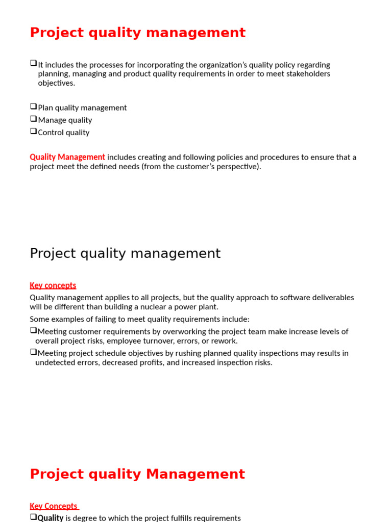 Project Quality Management Essentials | PDF | Quality Management | Risk