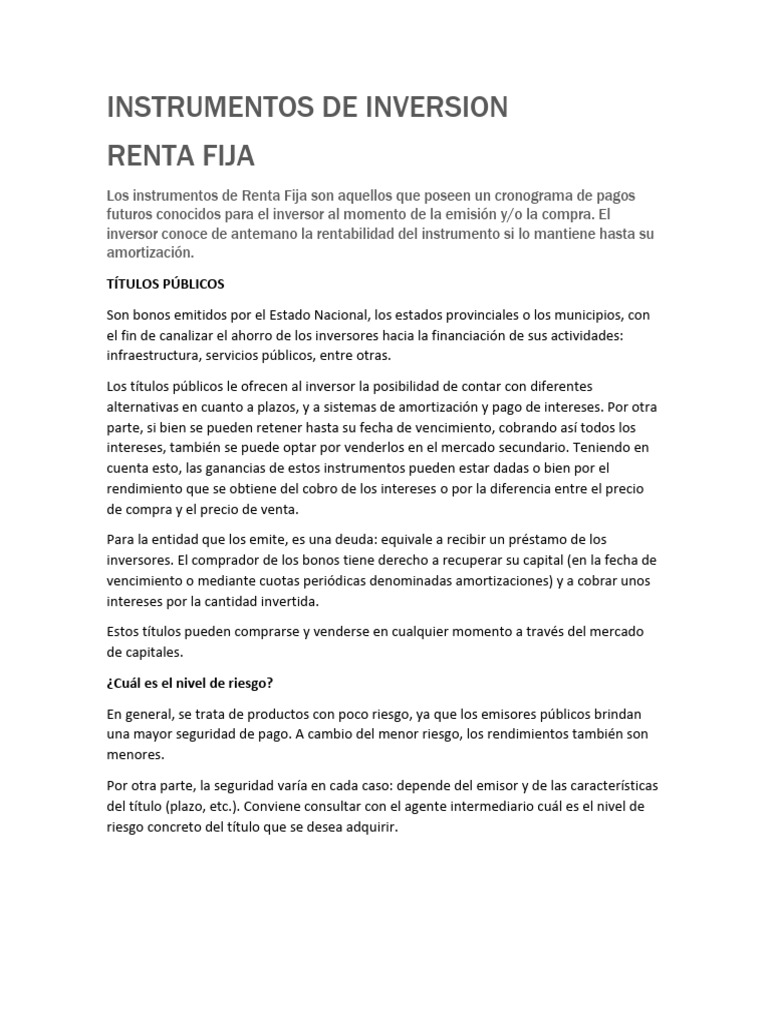 Guía de Instrumentos de Inversión en Renta Fija | PDF | Renta Fija ...