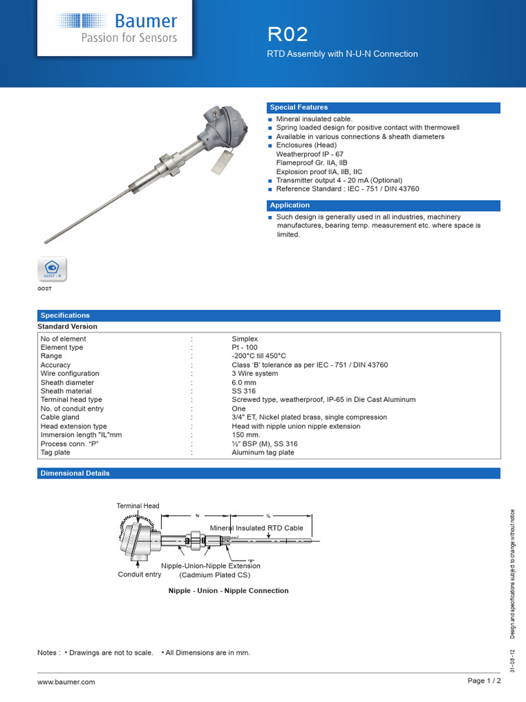 RTD Assembly with N-U-N Connection | PDF