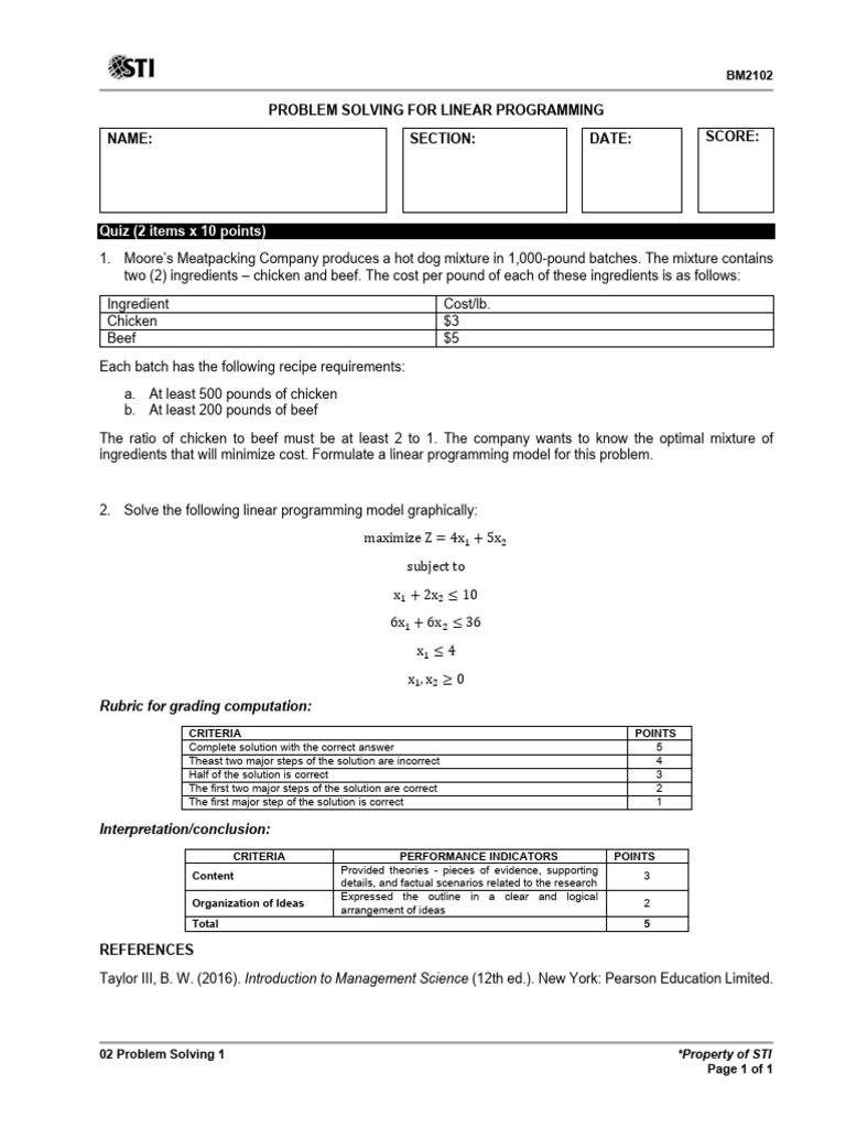 Linear Programming Problem Solving Guide | PDF | Linear Programming ...