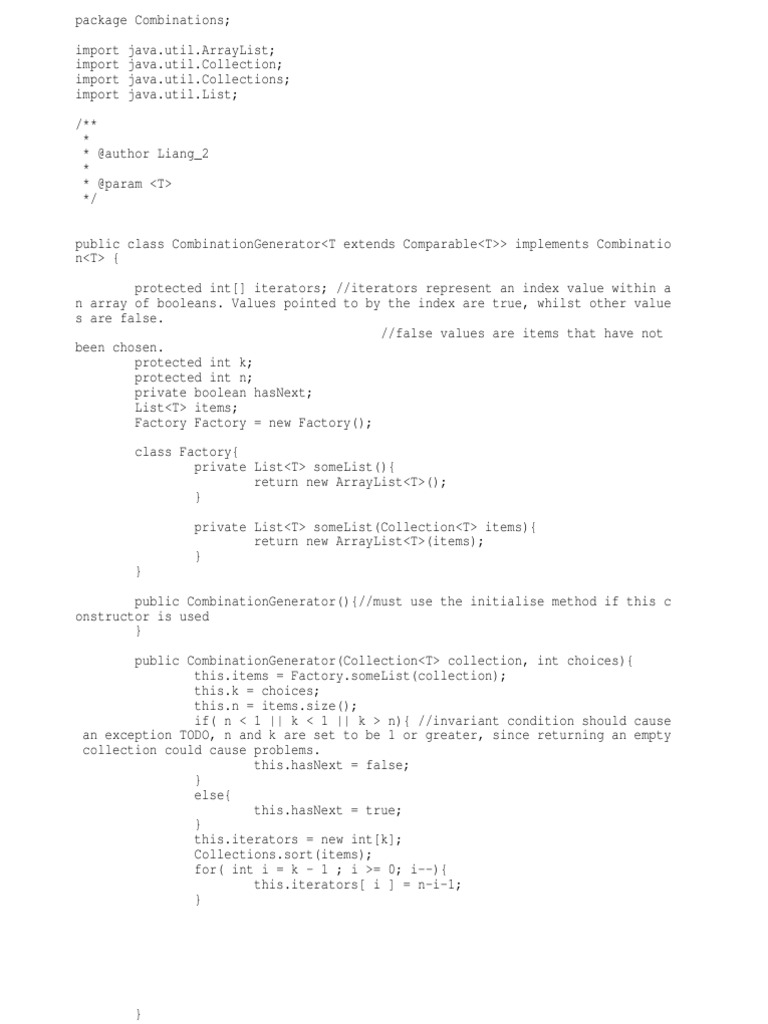 Combination Generator in Java PDF Boolean Data Type Java