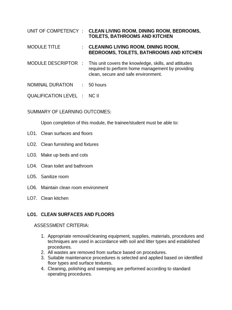 Home Cleaning Competency Module | PDF | Laundry | Washing Machine