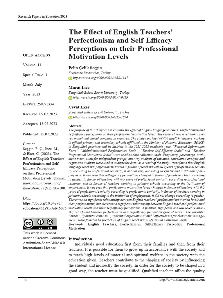 The Effect of English Teachers Perfectionism | PDF | Self Efficacy ...