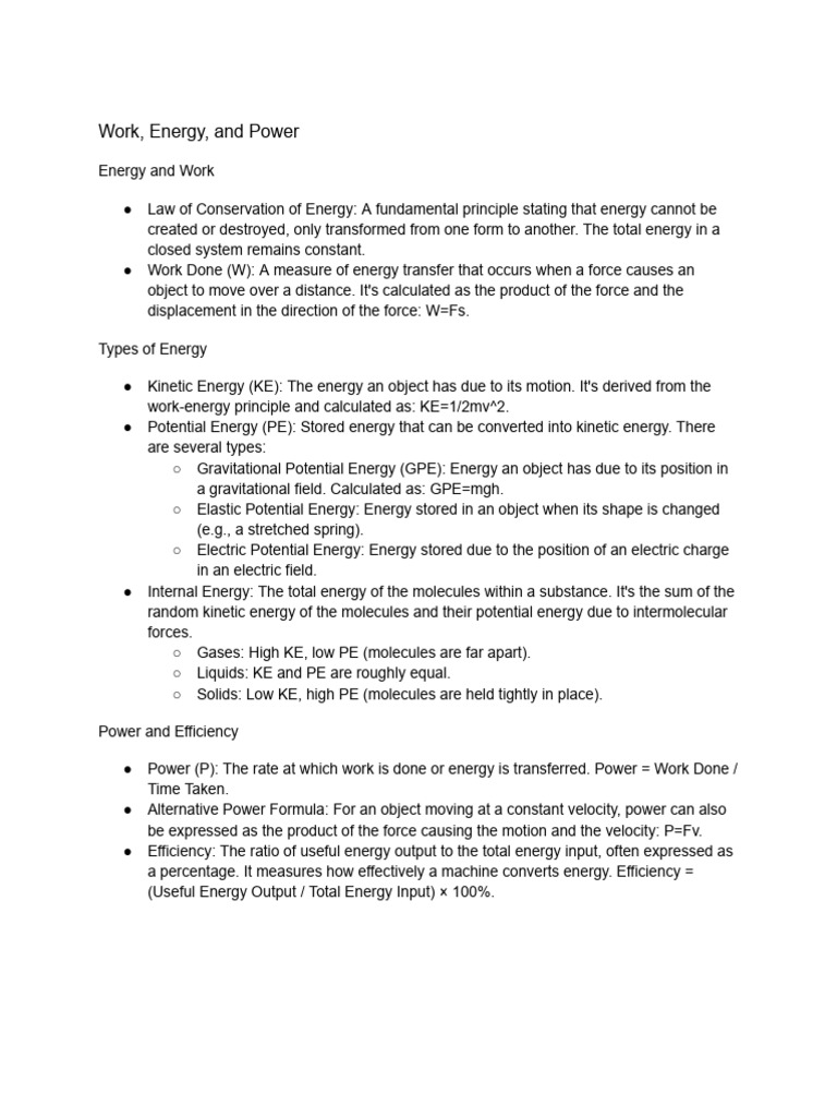 Class 9 Physics: Work, Energy, Power | PDF