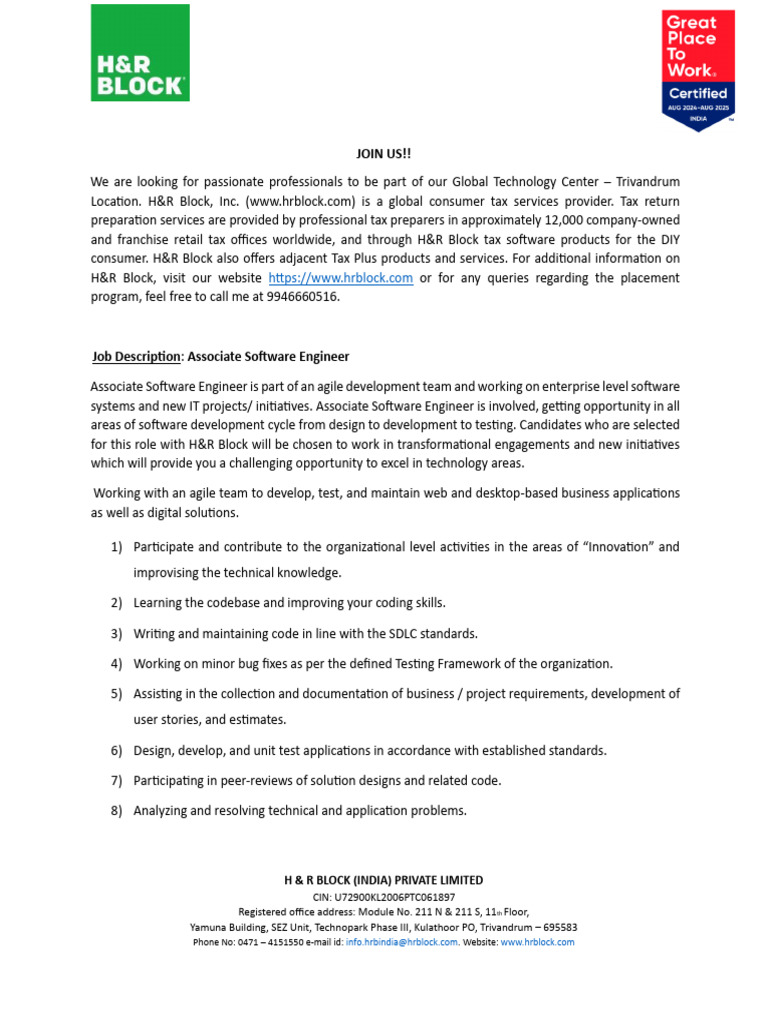 H&R Block - Campus Placement FY 25-26 - JD | PDF | Information ...