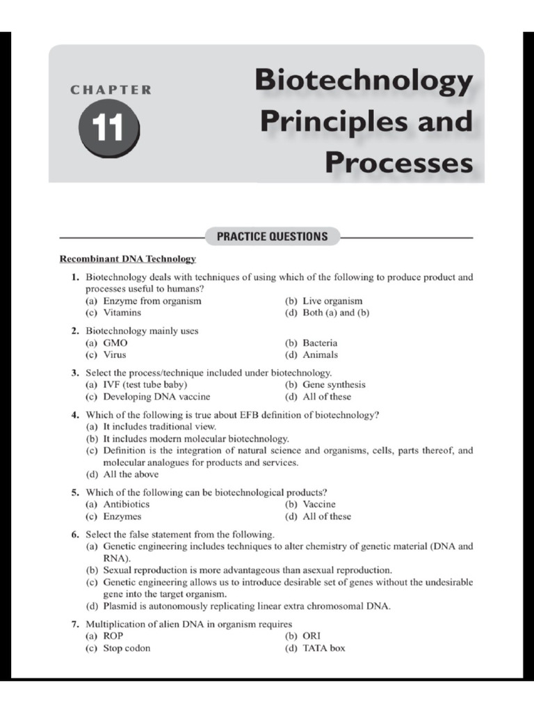 Biotechnology Principles and Processes Work Sheet | PDF