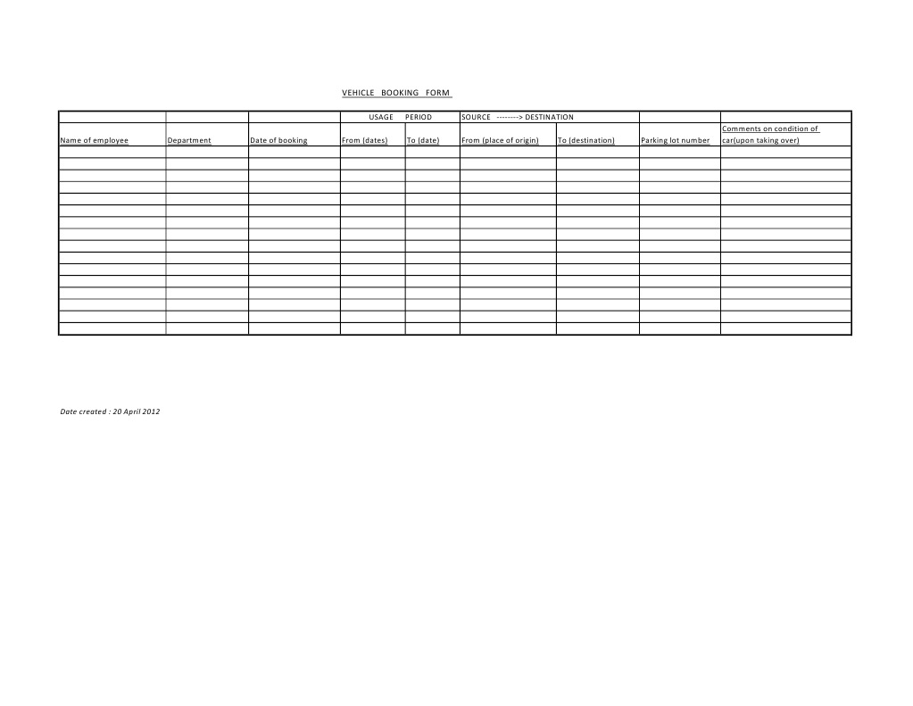 Vehicle Booking Form Template | PDF | Land Transport | Transport