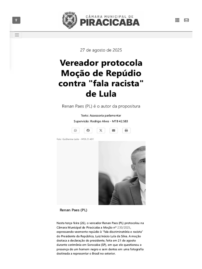 Vereador Protocola Moção de Repúdio Con.. | PDF