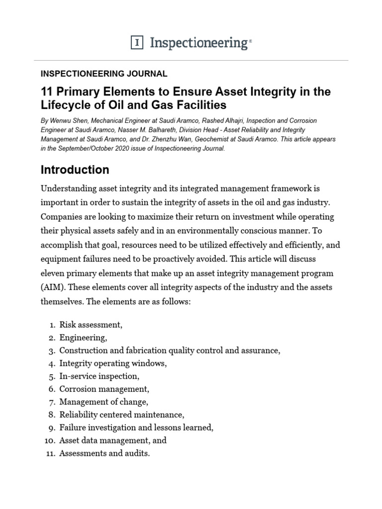 Asset Integrity Management in Oil & Gas | PDF | Audit | Corrosion