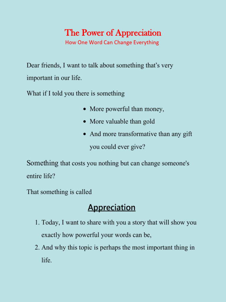 The Transformative Power of Appreciation | PDF