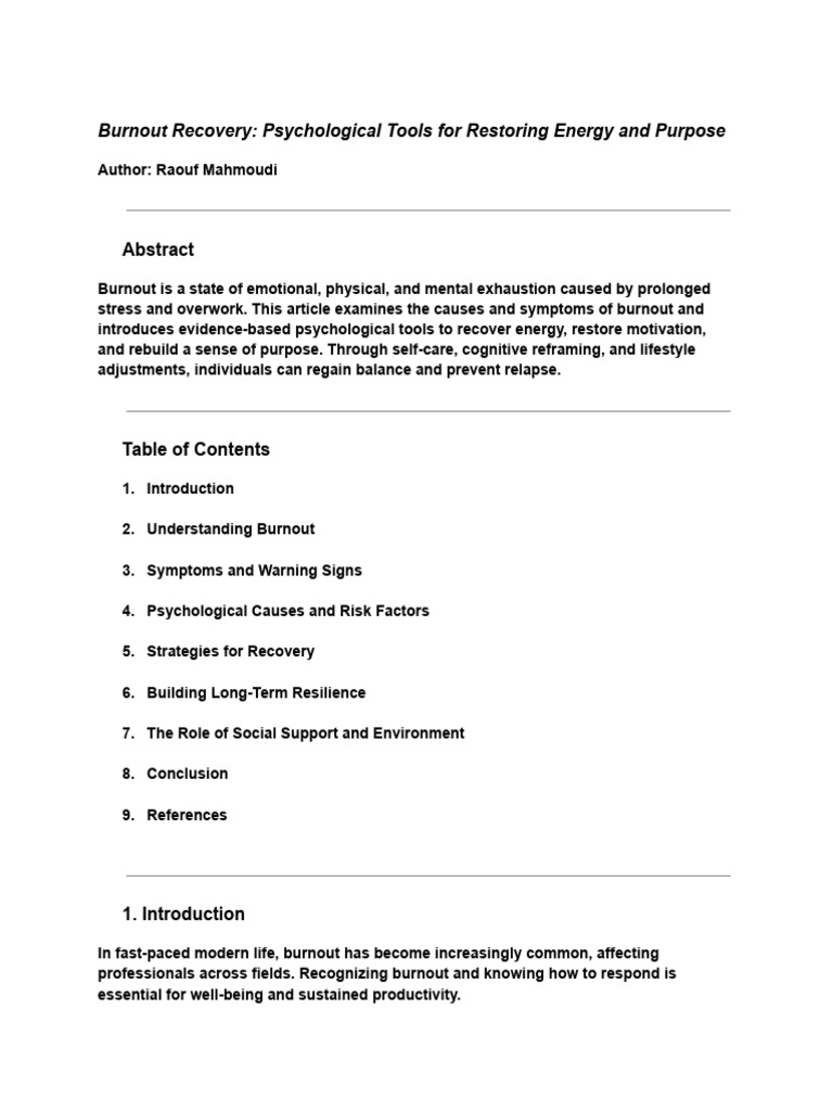 Burnout Recovery: Tools for Renewal | PDF | Occupational Burnout ...