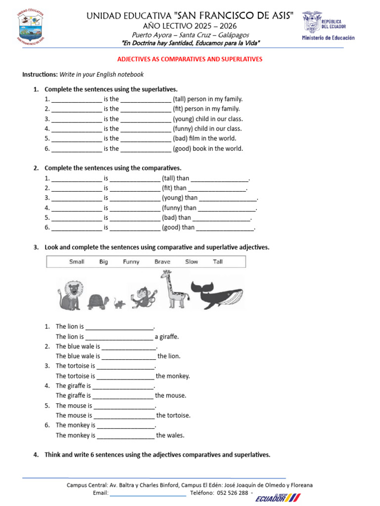 Comparative and Superlative Adjectives Worksheet | PDF