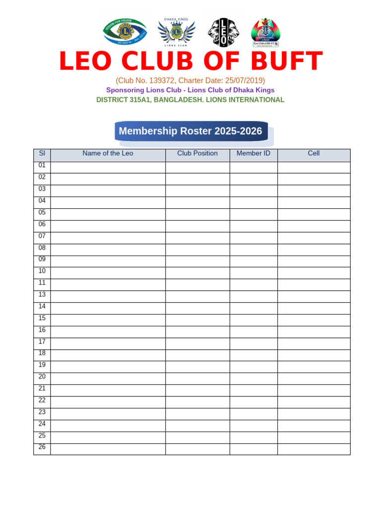 Leo Club of BUFT Membership Roster 2025-2026 | PDF