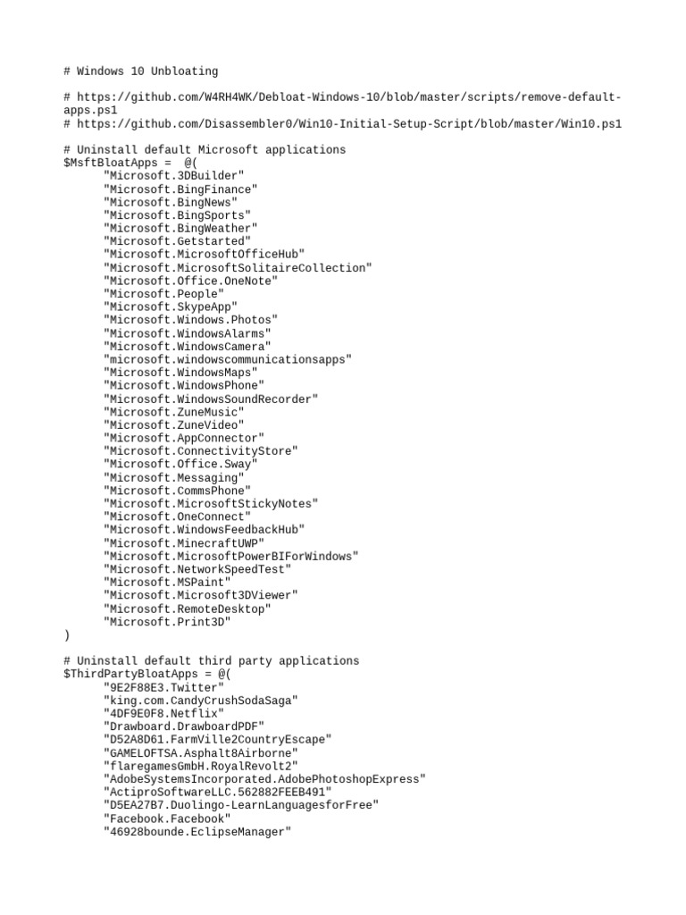 Windows 10 Bloatware Removal Script | PDF | Windows Registry | Ibm Pc ...