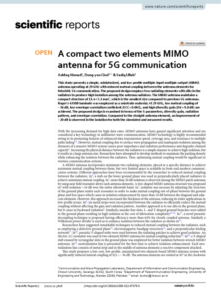 compact two elements MIMO antenna for 5G communication | PDF | Antenna ...