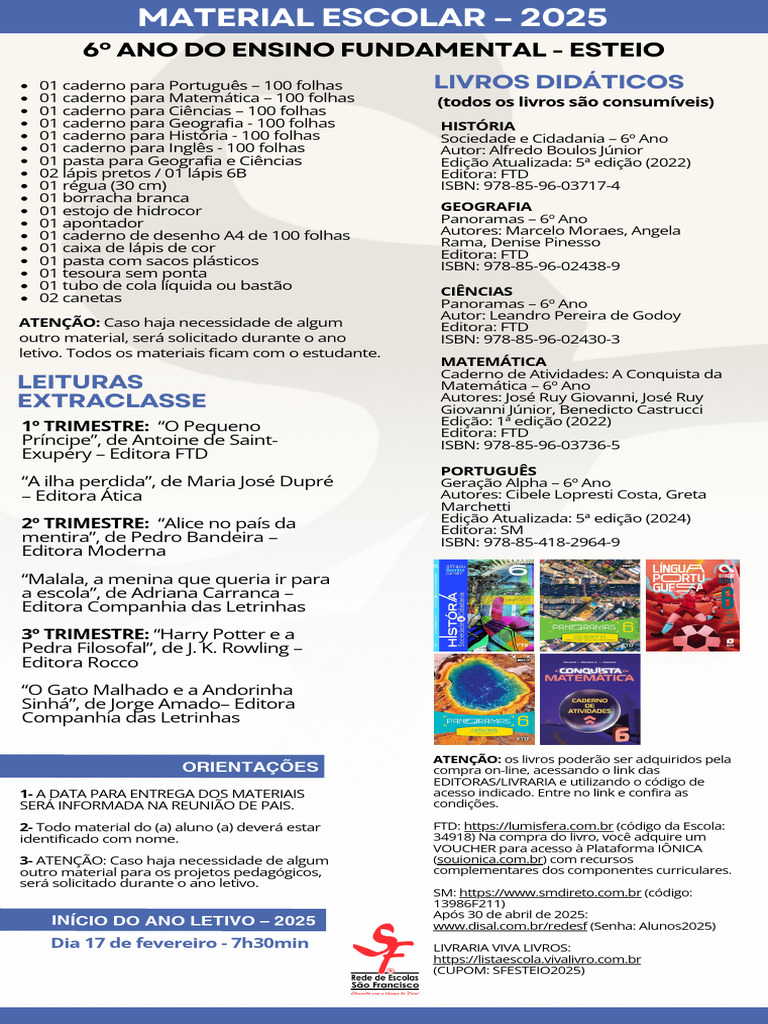 Materiais para 6º Ano - 2025 | PDF