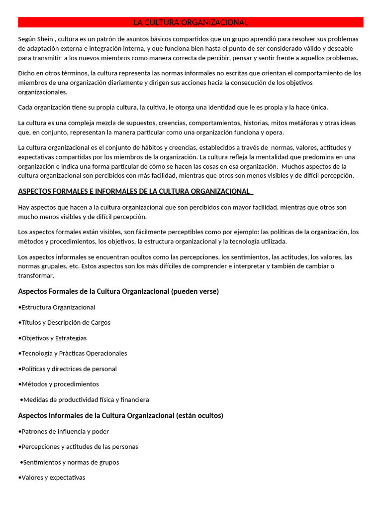 Comprendiendo la Cultura Organizacional | PDF | Cultura organizacional ...
