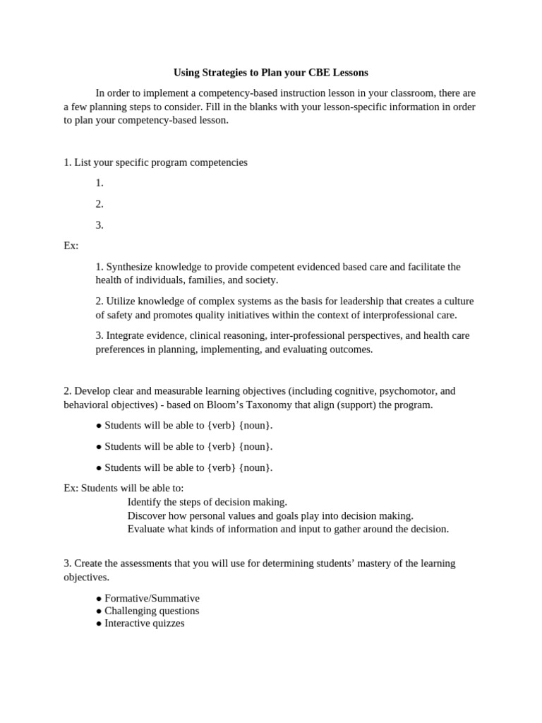 CBE Lesson Planning Strategies | PDF | Learning | Psychology