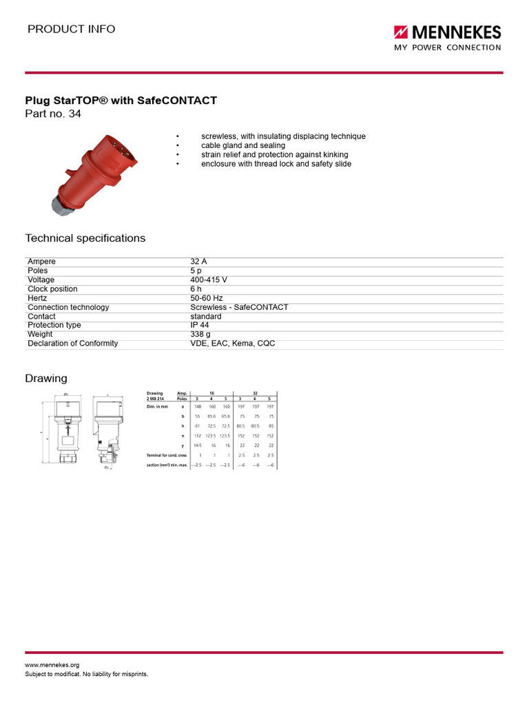 Plug Startop® With Safecontact: Product Info | PDF