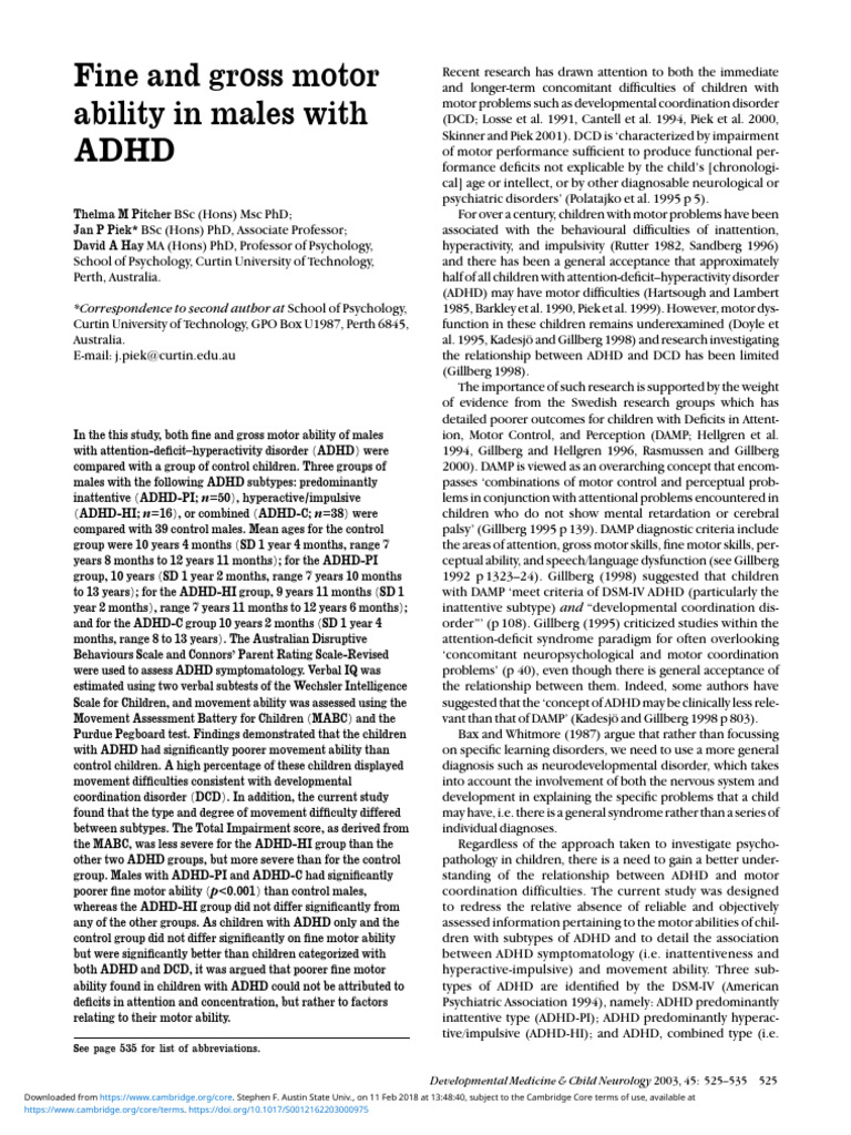 Motor Skills in Males with ADHD | PDF | Attention Deficit Hyperactivity ...