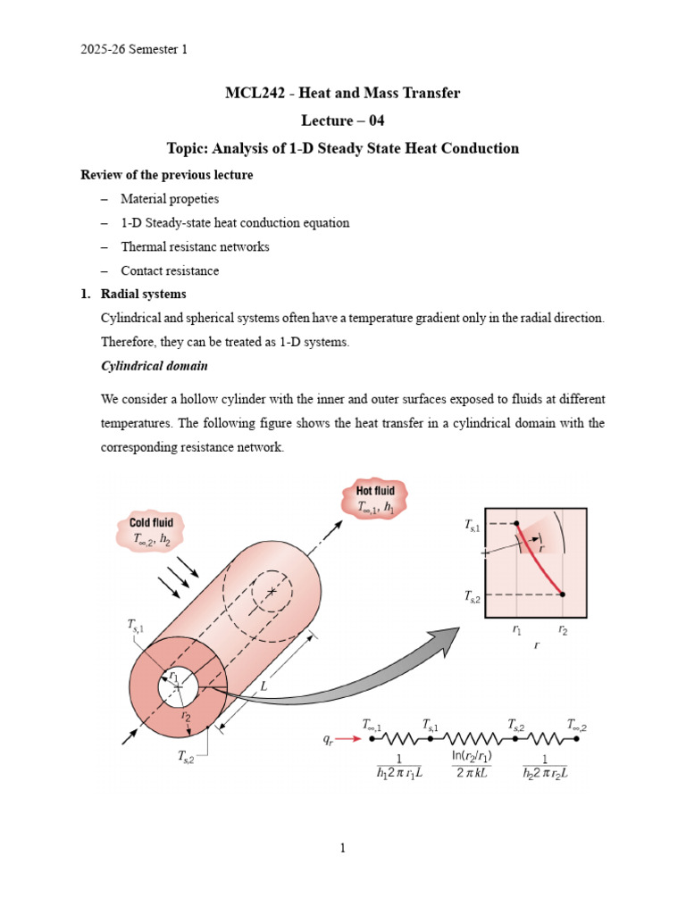 1-D Heat Conduction Analysis in Cylindrical Systems | PDF | Thermal ...