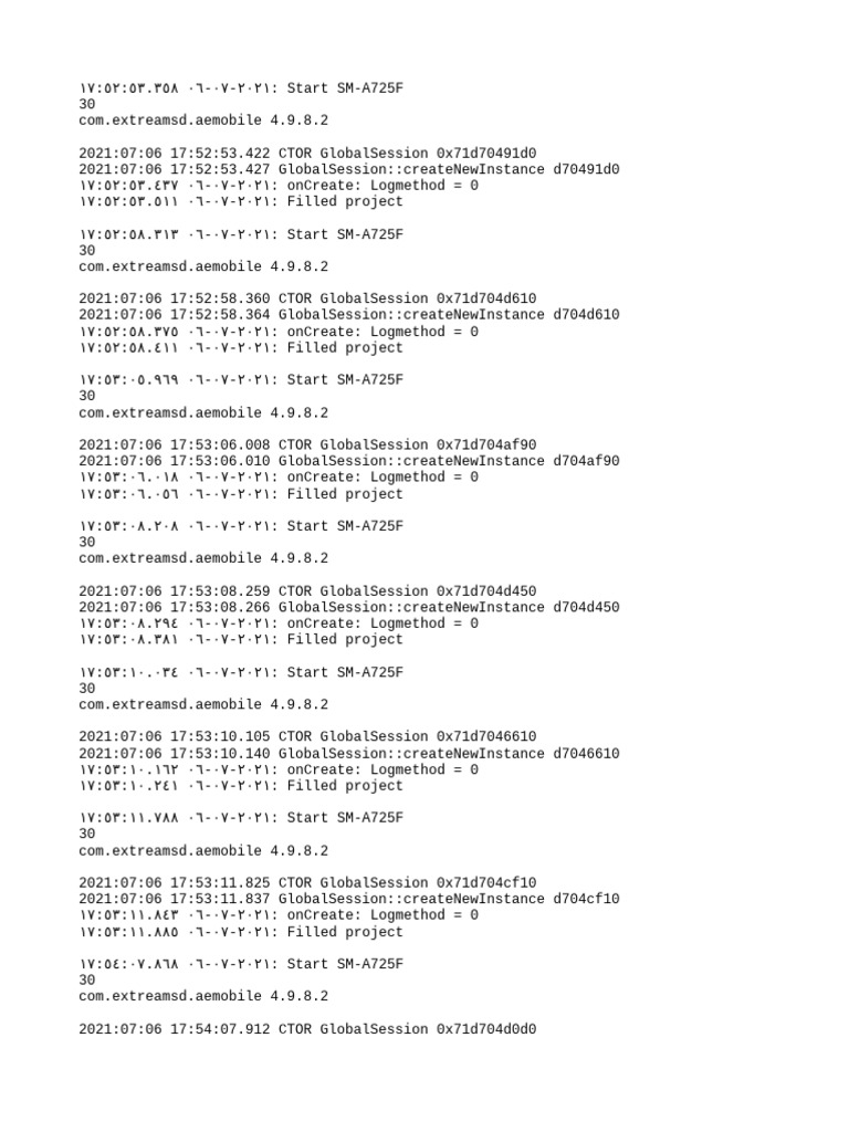 Aelog Session Logs for SM-A725F | PDF