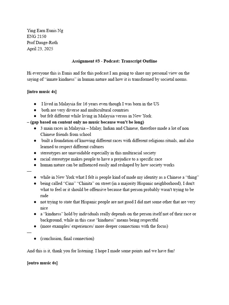 ENG 2150 - Podcast Transcript Outline | PDF