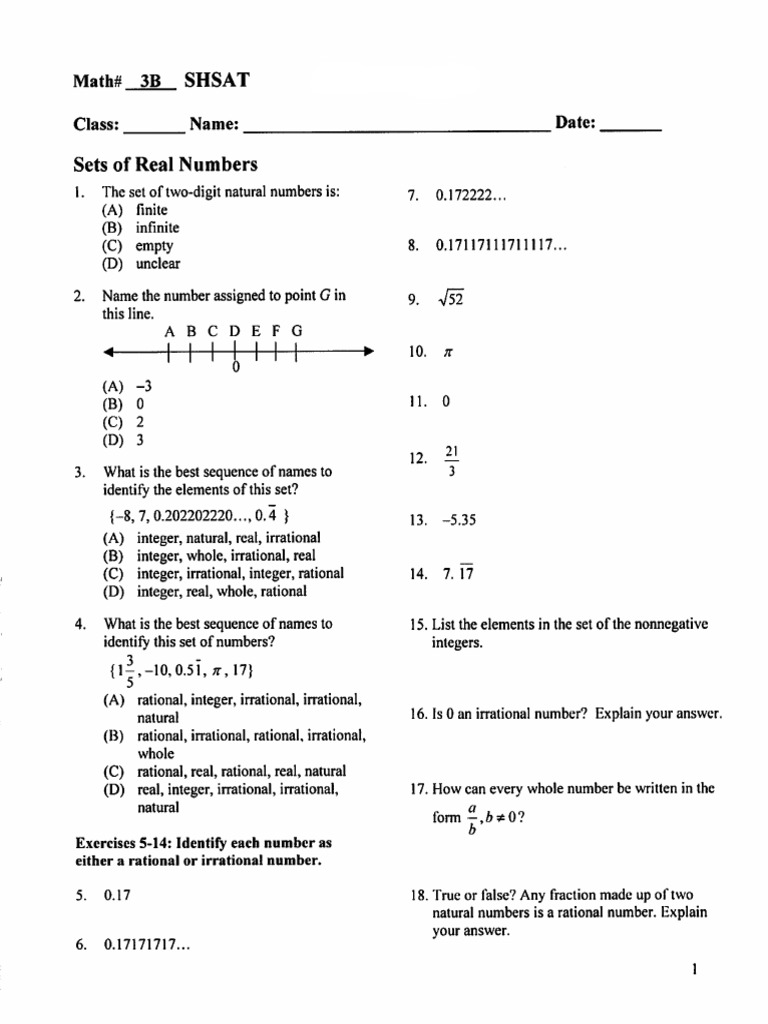 Real Numbers and Factors SHSAT Practice | PDF | Numbers | Rational Number