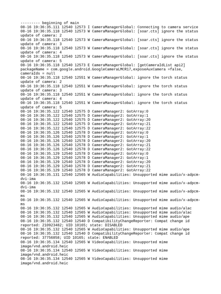 Camera Service Connection Logs | PDF | Computing | Software