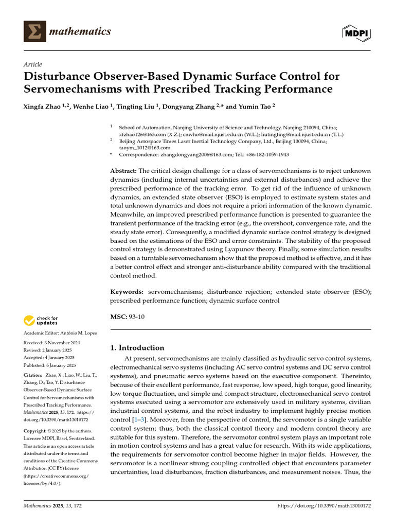 Dynamic Surface Control for Servomechanisms | PDF | Control Theory ...