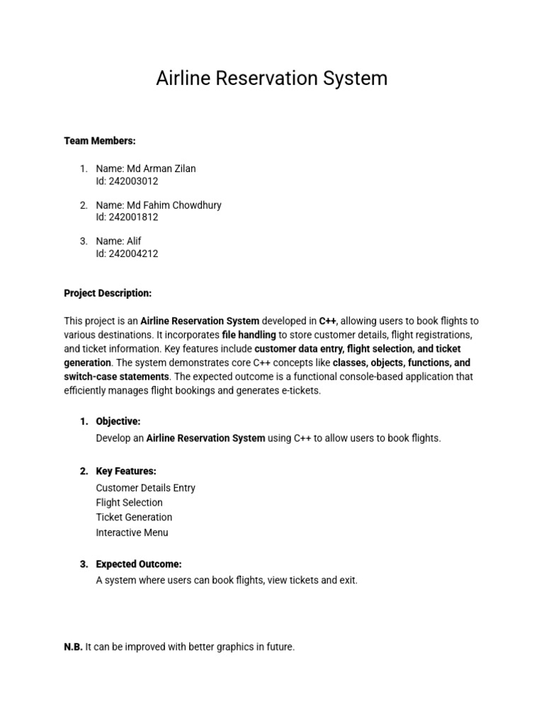 C++ Airline Reservation System Project | PDF