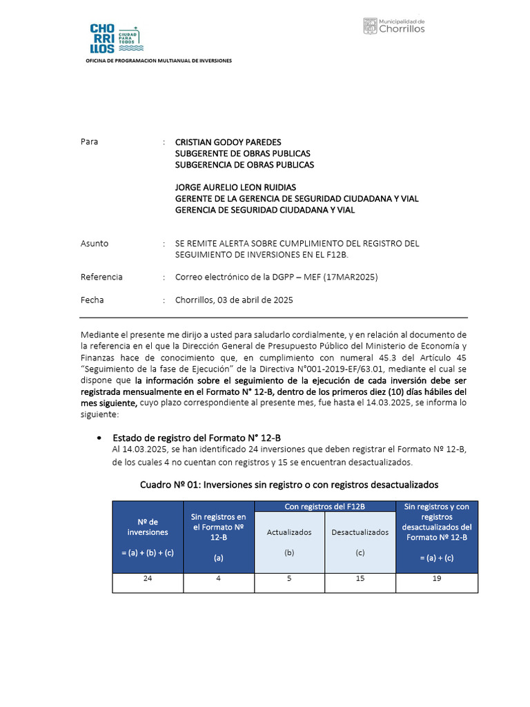 Alerta sobre Registro F12B Inversiones | PDF