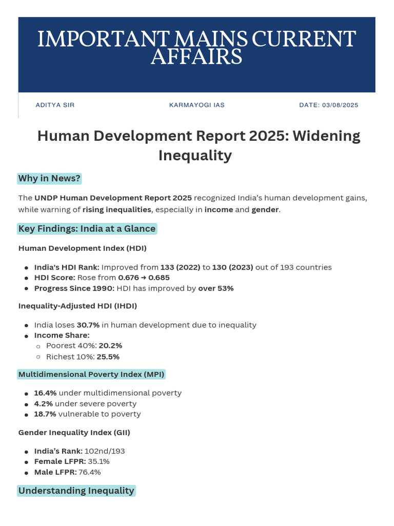 Important Current Affairs Mains 2025 | PDF | Ayurveda | Economic Inequality