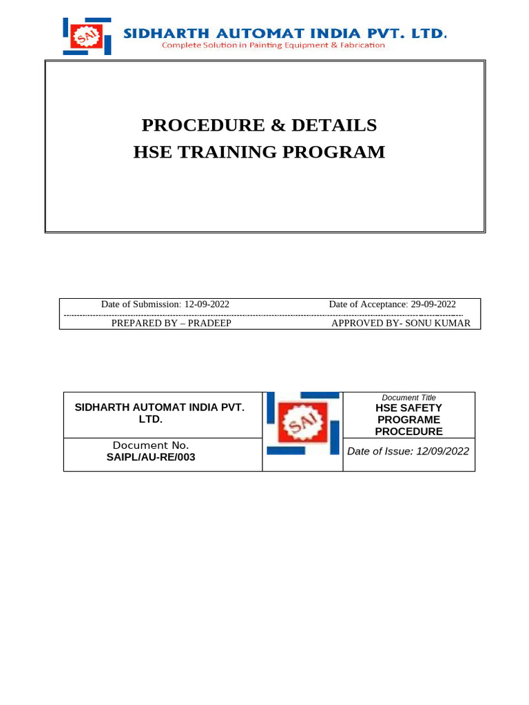 HSE Training Program Procedure Guide | PDF | Firefighting | Safety