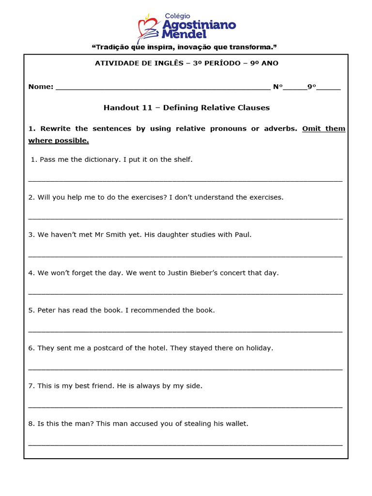Handout 11 - Defining Relative Clauses | PDF
