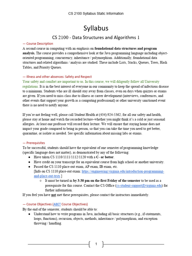 CS 2100 Data Structures Syllabus | PDF