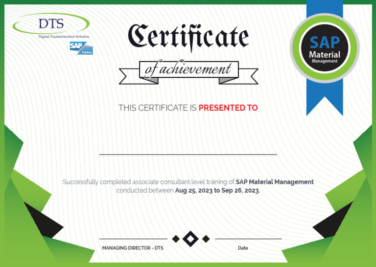 SAP Material Management Certificate | PDF
