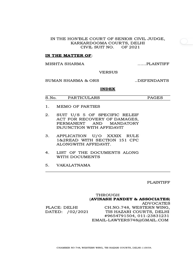 Civil Suit for Property Recovery in Delhi | PDF | Civil Law (Common Law ...
