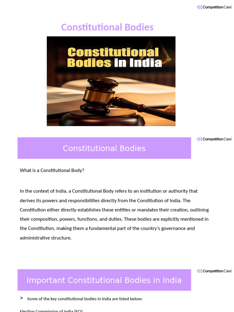 Key Constitutional Bodies in India | PDF | Government Of India | Government