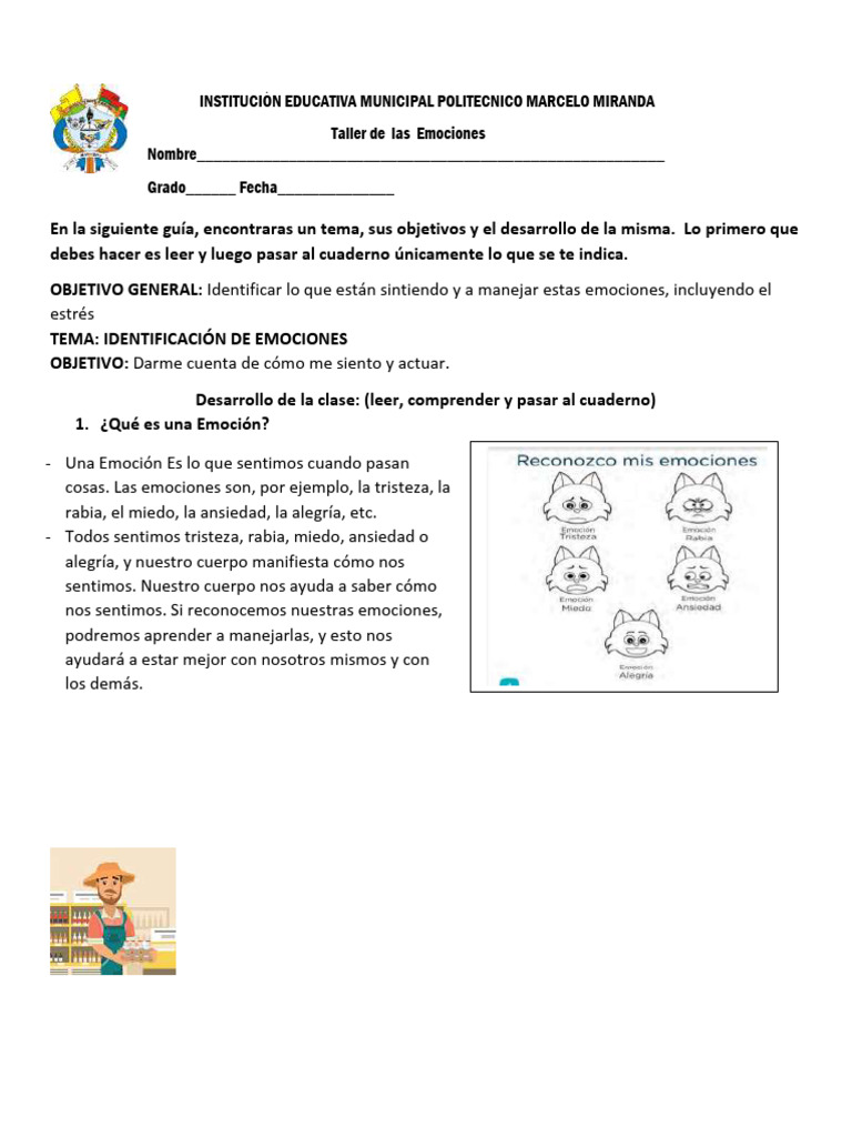 Taller Emociones Grados 3, 4 | PDF | Las emociones | Felicidad