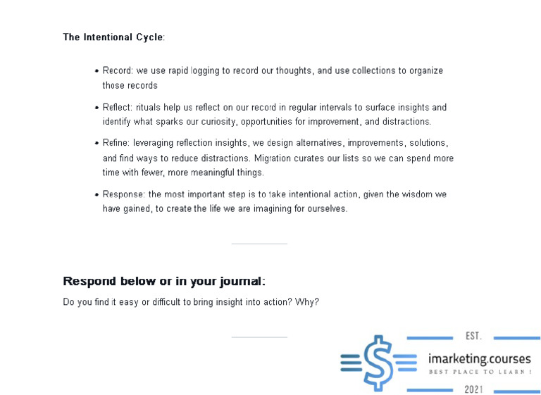 Intentional Cycle: Record, Reflect, Refine | PDF