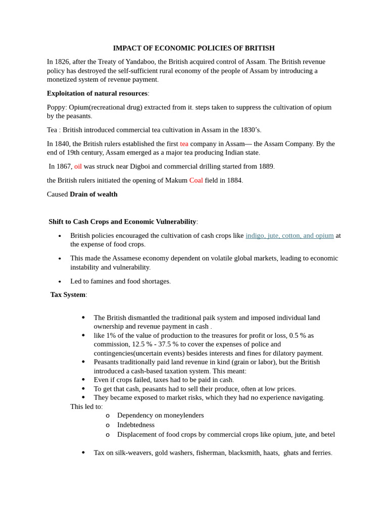 Economic Impact of British Policies in Assam | PDF | British Raj | Taxes