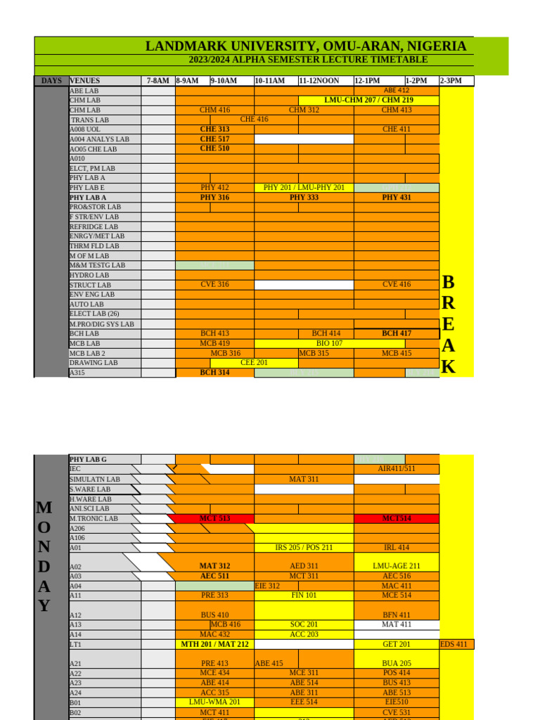 REVISED 2024 - 2025 Alpha Semester Lecture Timetable | PDF ...