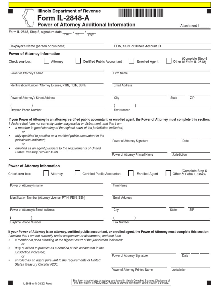 IL-2848 Power of Attorney Instructions | PDF | Social Security Number ...