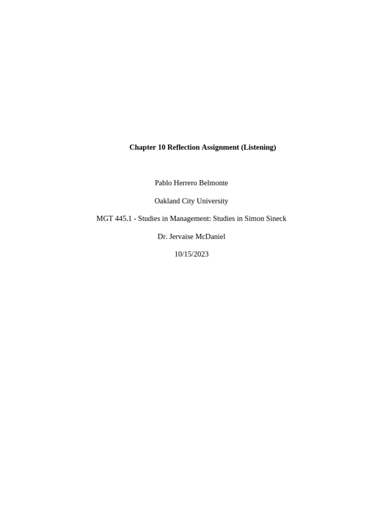 Chapter 10 Reflection Assignment | PDF