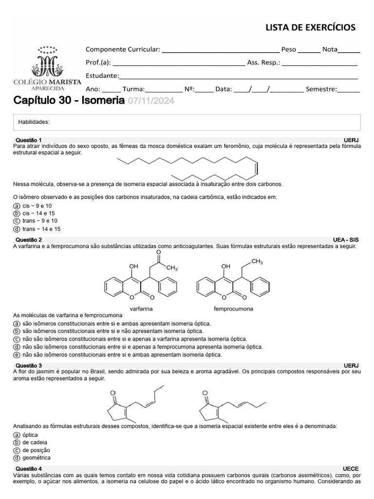 Isomeria em Anticoagulantes: Varfarina e Femprocumona | PDF | Isômero ...