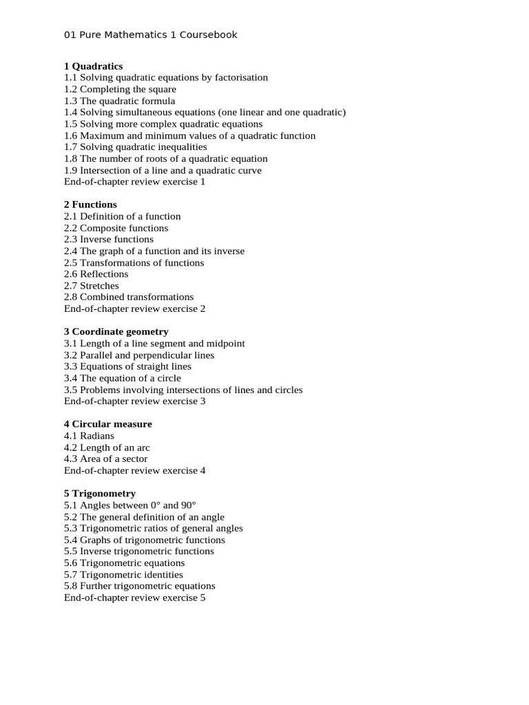 01 Pure Mathematics 1 Coursebook | PDF