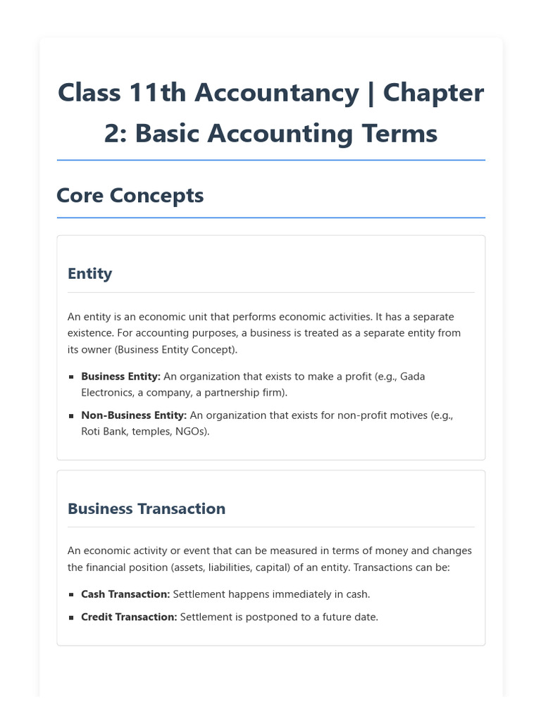 Accountancy CH 2 Basic Accounting Terms Notes | PDF | Expense | Debits ...