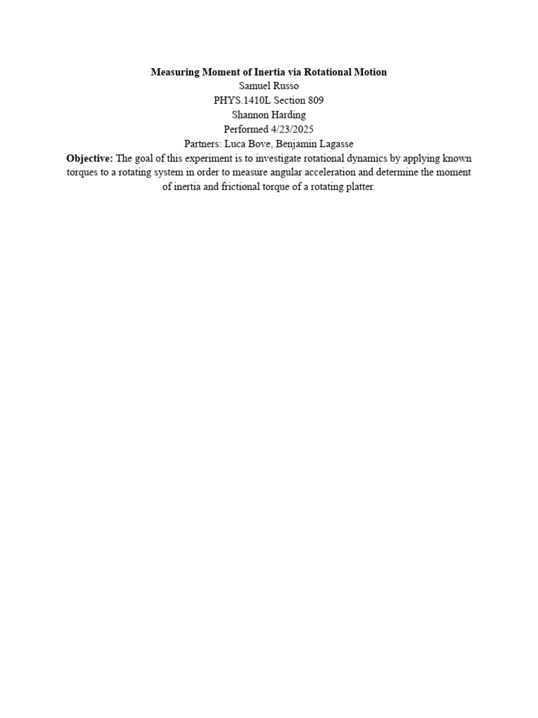 Measure Moment of Inertia Experiment | PDF | Rotation Around A Fixed ...